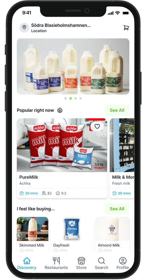 Mobile app interface showcasing a user-friendly milk delivery solution.